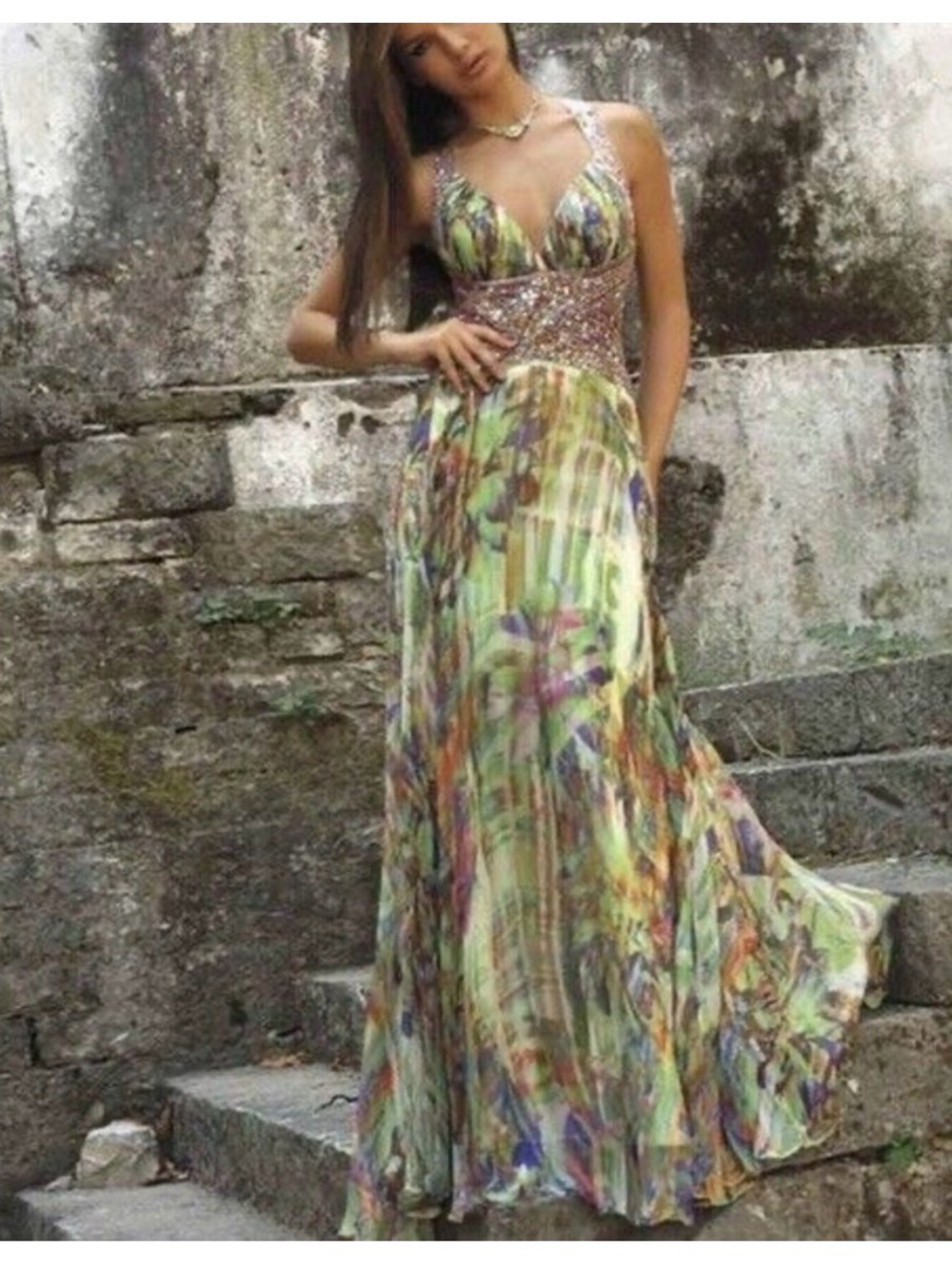 Jovani Multicolor Silk Pleated Gown Size 4
